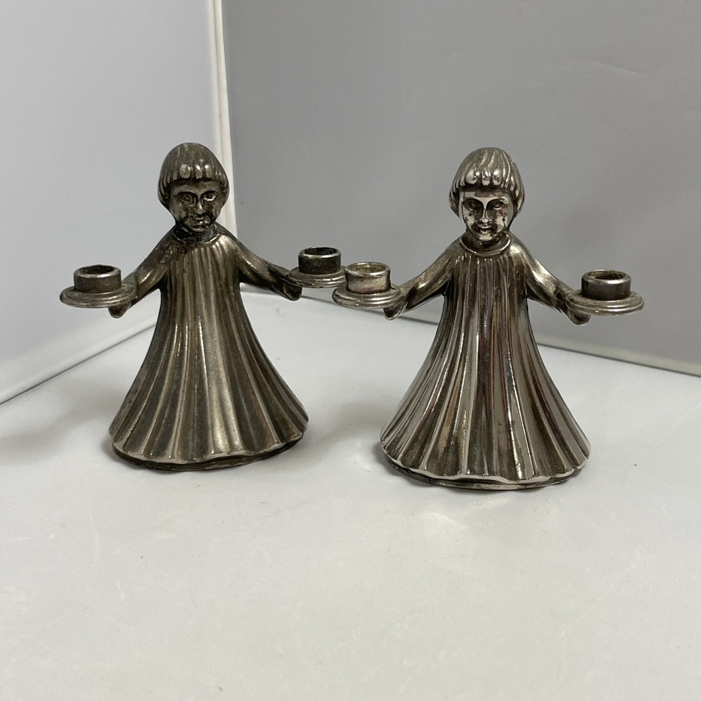 Christmas‎ Candle Holder Italy Vintage Pair Angel Choir Girl Holiday 3.2"